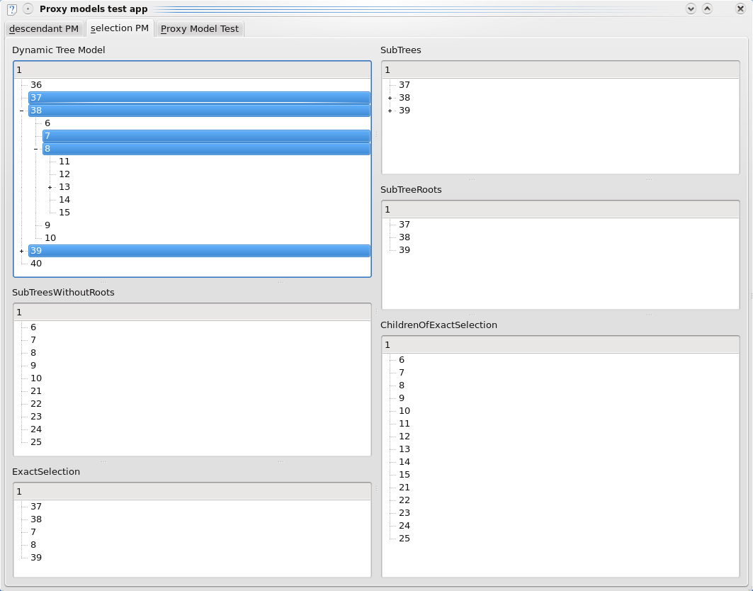 "KSelectionProxyModel test application"